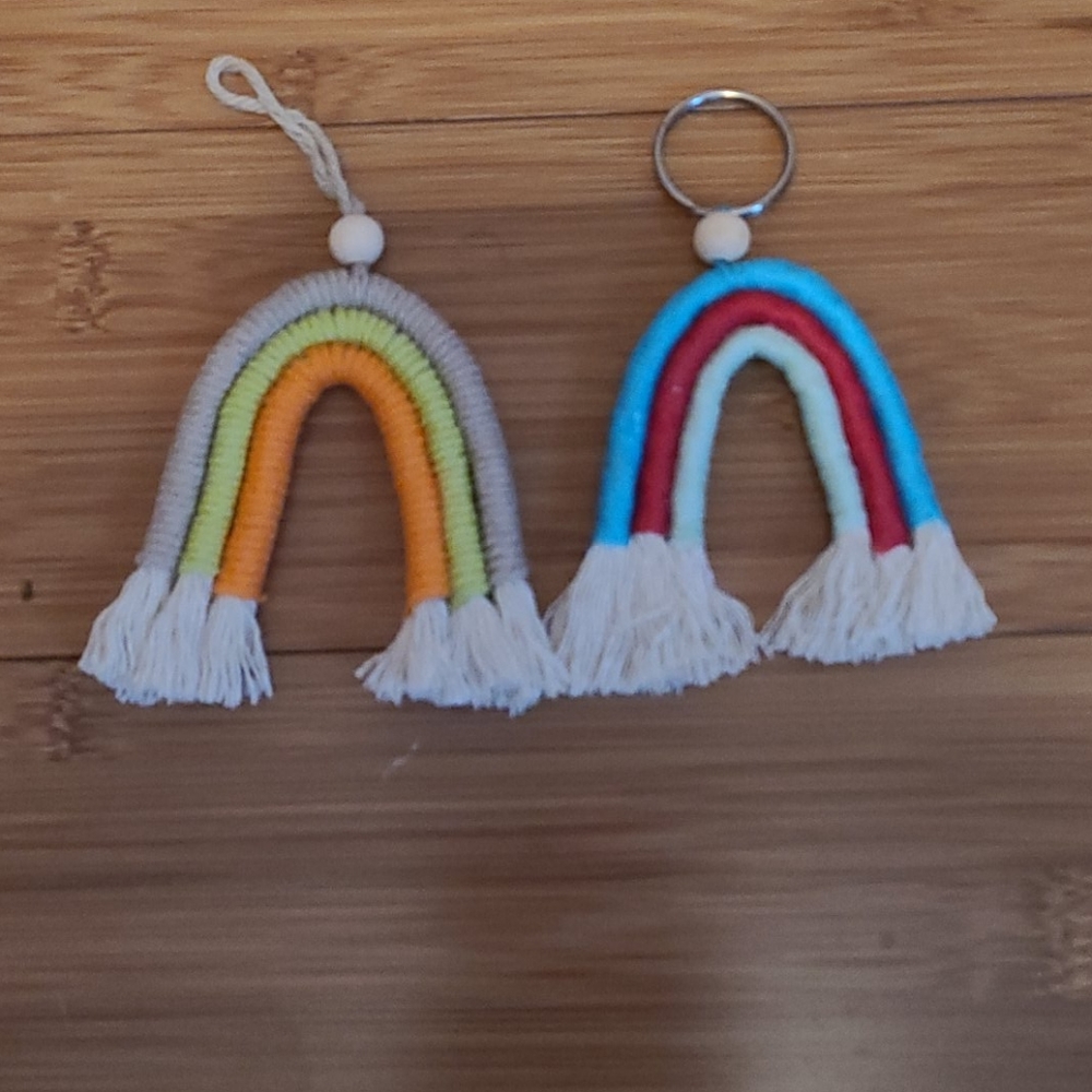 Handmade Macrame set of two rainbow keychains